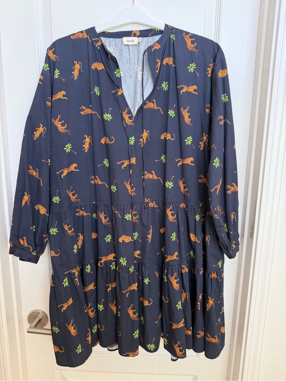 Nach Tiered Leopard & Palm Print Dress - XL